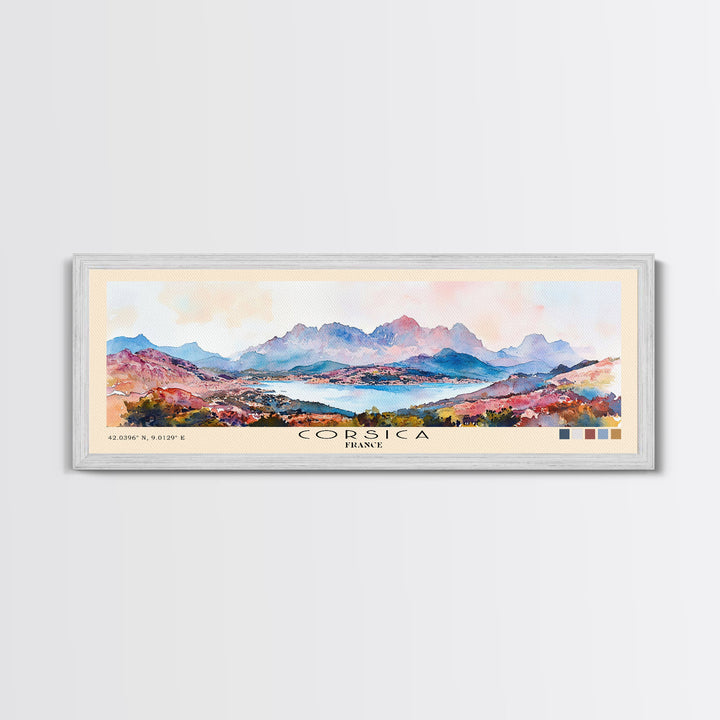 Corsica, France Watercolor Print, Vacation Gift, France Wall Art, Beach Painting, Beach Decor, Large Wall Art, Wood Frame Art