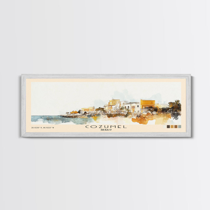 Cozumel, Mexico Watercolor Print, Vacation Gift, Mexico Wall Art, Beach Painting, Beach Decor, Large Wall Art, Wood Frame Art