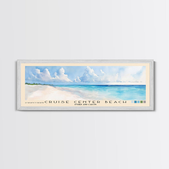 Cruise Center Beach, Turks and Caicos Watercolor Print, Vacation Gift, Turks and Caicos Wall Art, Beach Painting, Beach Decor, Large Wall Art, Wood Frame Art