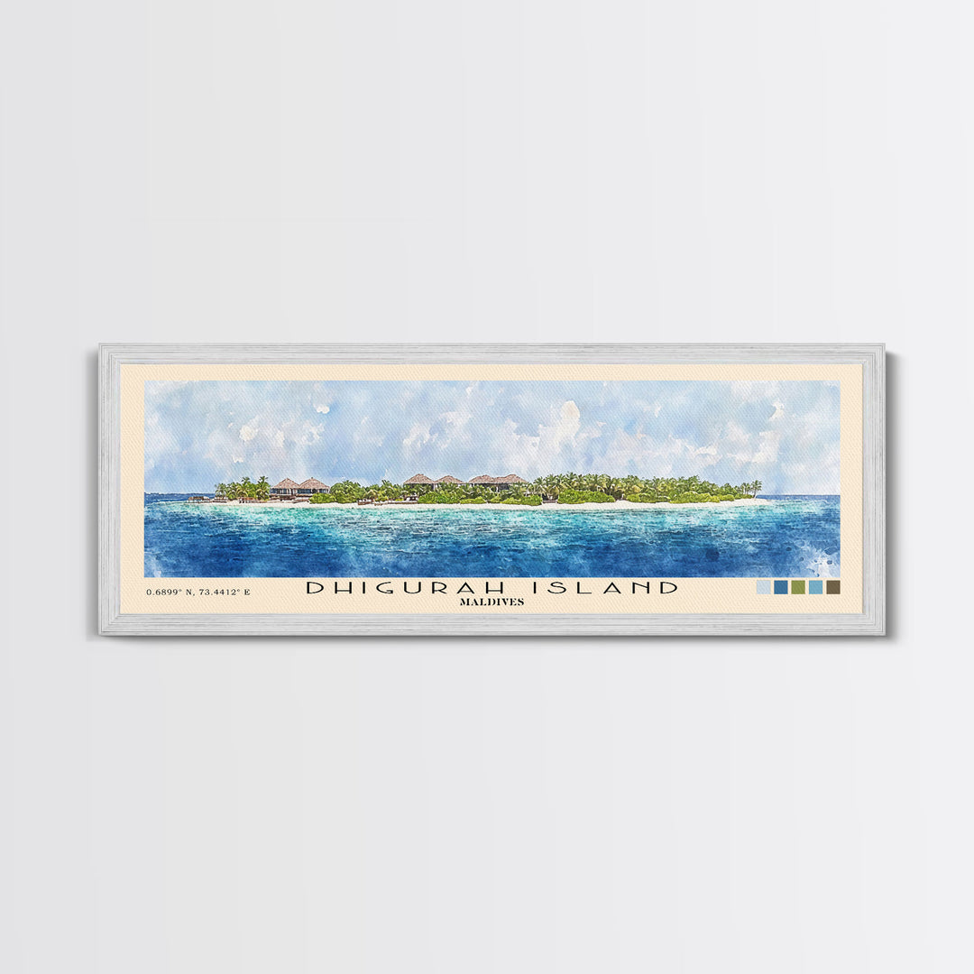 Dhigurah Island, Maldives Watercolor Print, Vacation Gift, Maldives Wall Art, Beach Painting, Beach Decor, Large Wall Art, Wood Frame Art
