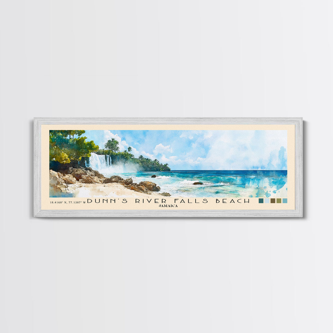 Dunn’s River Falls Beach, Jamaica Watercolor Print, Vacation Gift, Jamaica Wall Art, Beach Painting, Beach Decor, Large Wall Art, Wood Frame Art