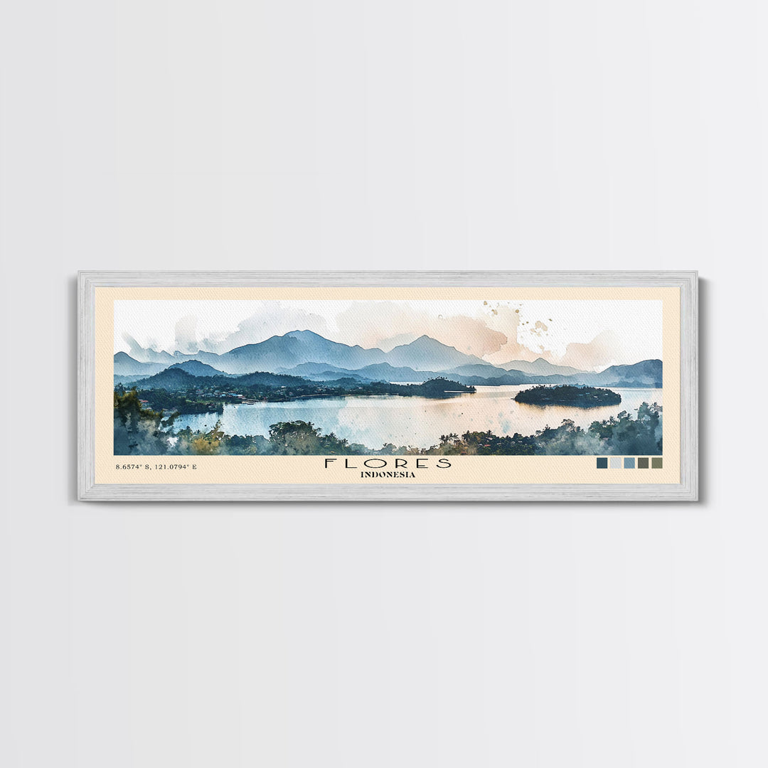 Flores, Indonesia Watercolor Print, Vacation Gift, Indonesia Wall Art, Beach Painting, Beach Decor, Large Wall Art, Wood Frame Art