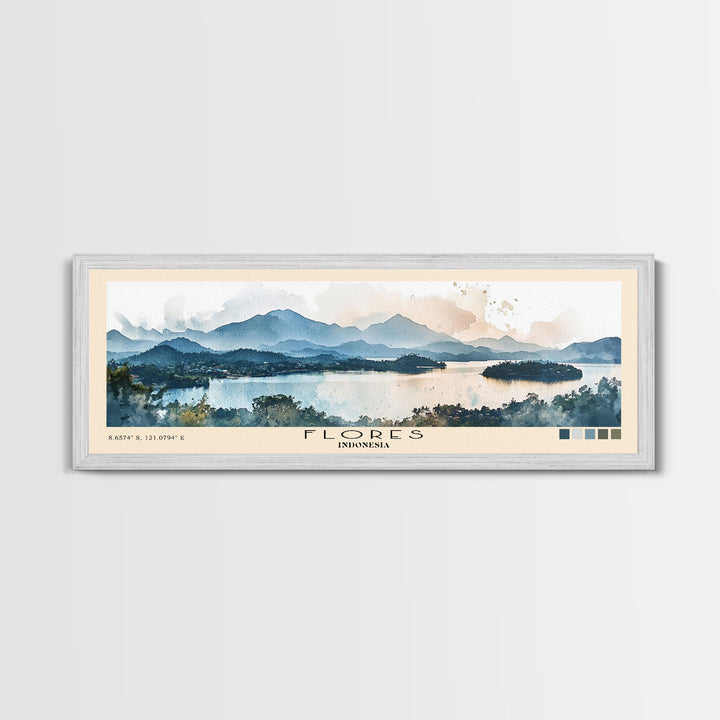 Flores, Indonesia Watercolor Print, Vacation Gift, Indonesia Wall Art, Beach Painting, Beach Decor, Large Wall Art, Wood Frame Art