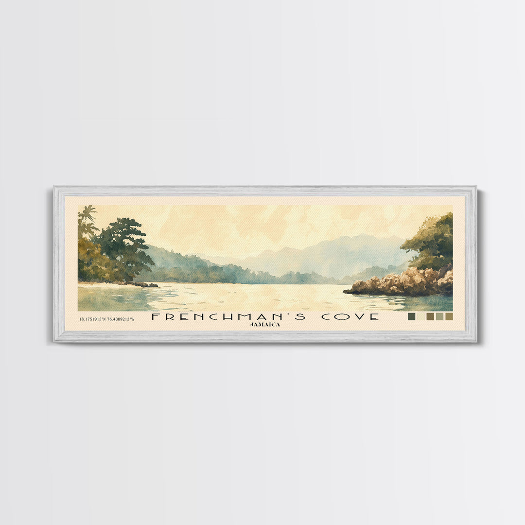 Frenchman’s Cove, Jamaica Watercolor Print, Vacation Gift, Jamaica Wall Art, Beach Painting, Beach Decor, Large Wall Art, Wood Frame Art