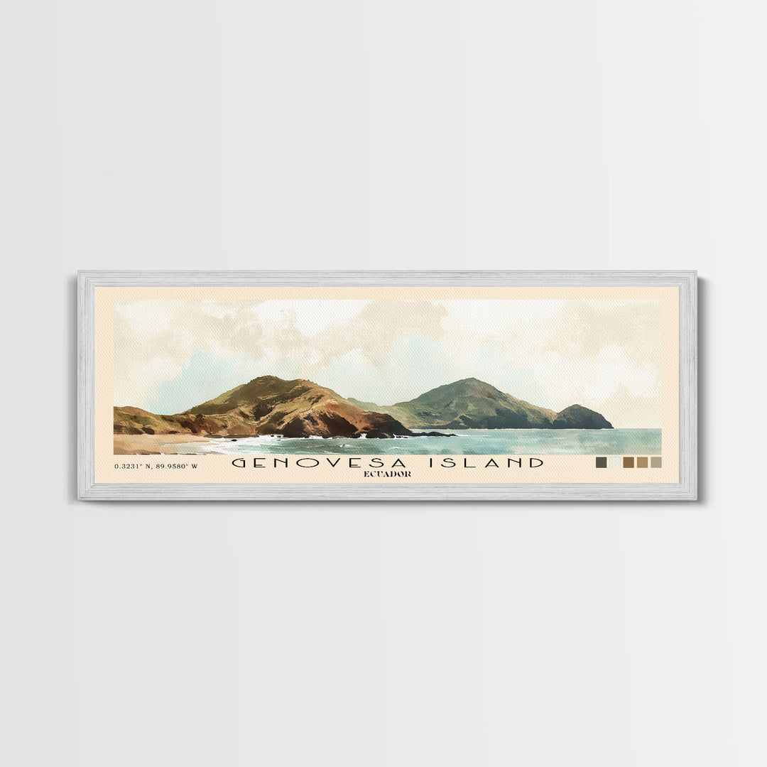 Genovesa Island, Ecuador Watercolor Beach Print, Vacation Gift, Ecuador Wall Art, Framed Canvas Print, Framed Beach Painting