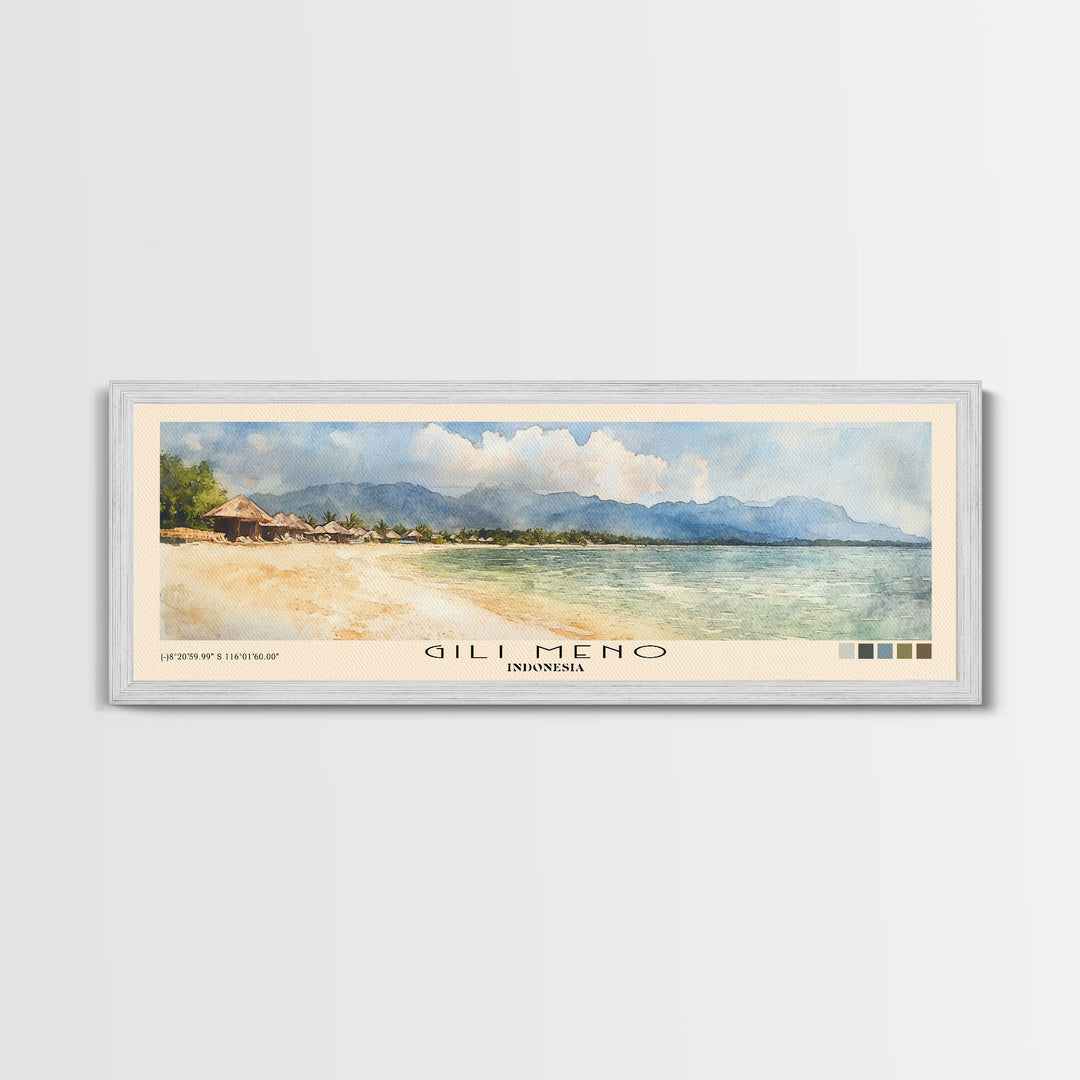 Gili Meno, Indonesia Watercolor Print, Vacation Gift, Indonesia Wall Art, Beach Painting, Beach Decor, Large Wall Art, Wood Frame Art