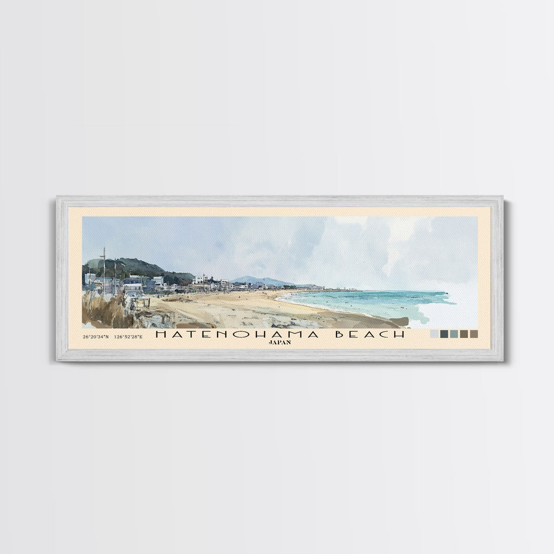 Hatenohama Beach, Japan Watercolor Print, Vacation Gift, Japan Wall Art, Beach Painting, Beach Decor, Large Wall Art, Wood Frame Art