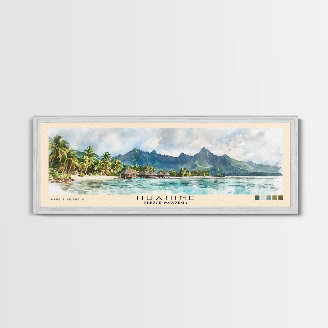 Huahine, French Polynesia Watercolor Print, Vacation Gift, French Polynesia Wall Art, Beach Painting, Beach Decor, Large Wall Art, Wood Frame Art