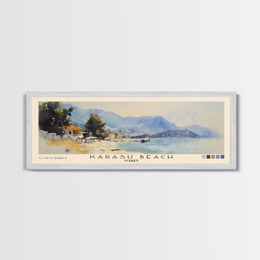 Karasu Beach, Turkey Watercolor Print, Vacation Gift, Turkey Wall Art, Beach Painting, Beach Decor, Large Wall Art, Wood Frame Art