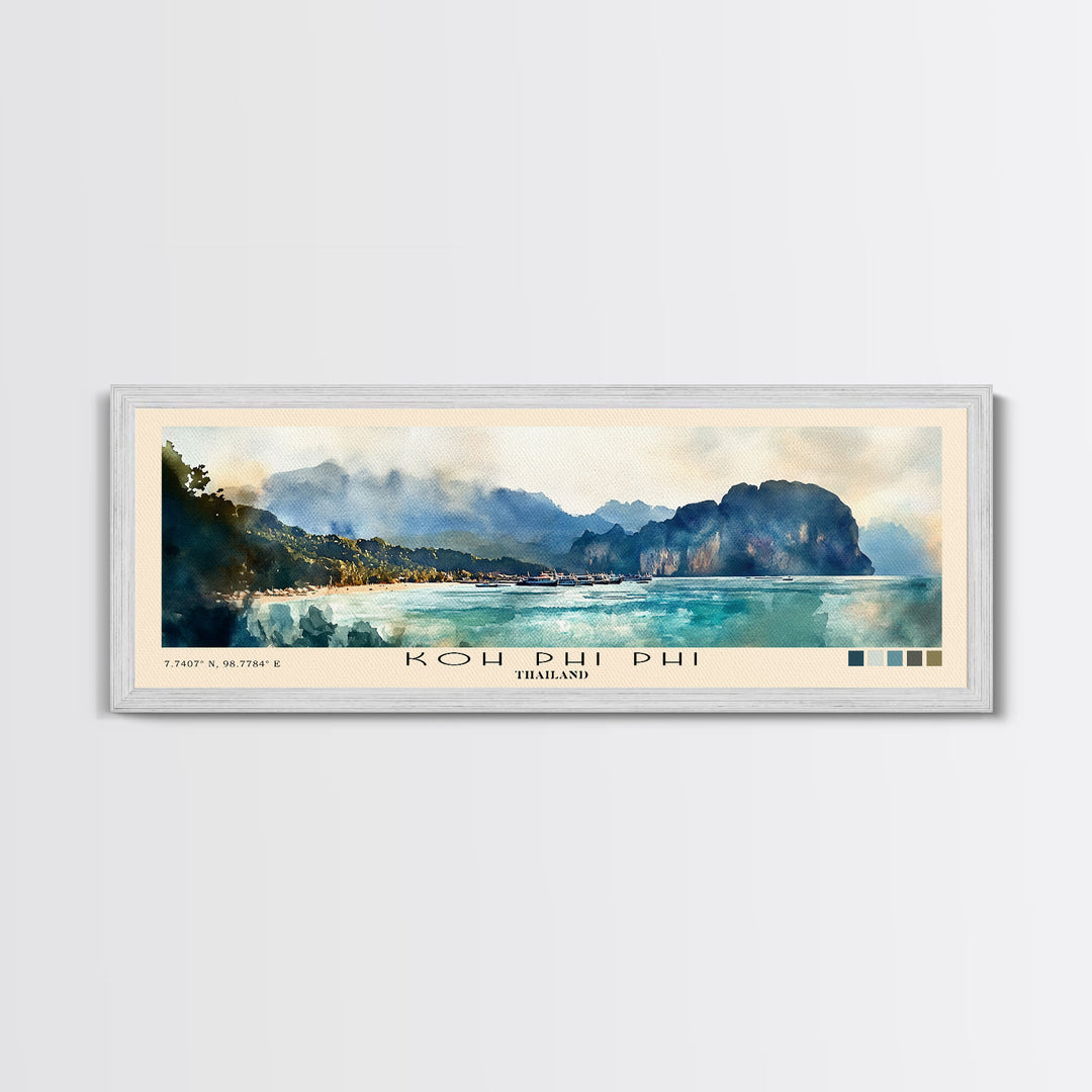 Koh Phi Phi, Thailand Watercolor Print, Vacation Gift, Thailand Wall Art, Beach Painting, Beach Decor, Large Wall Art, Wood Frame Art
