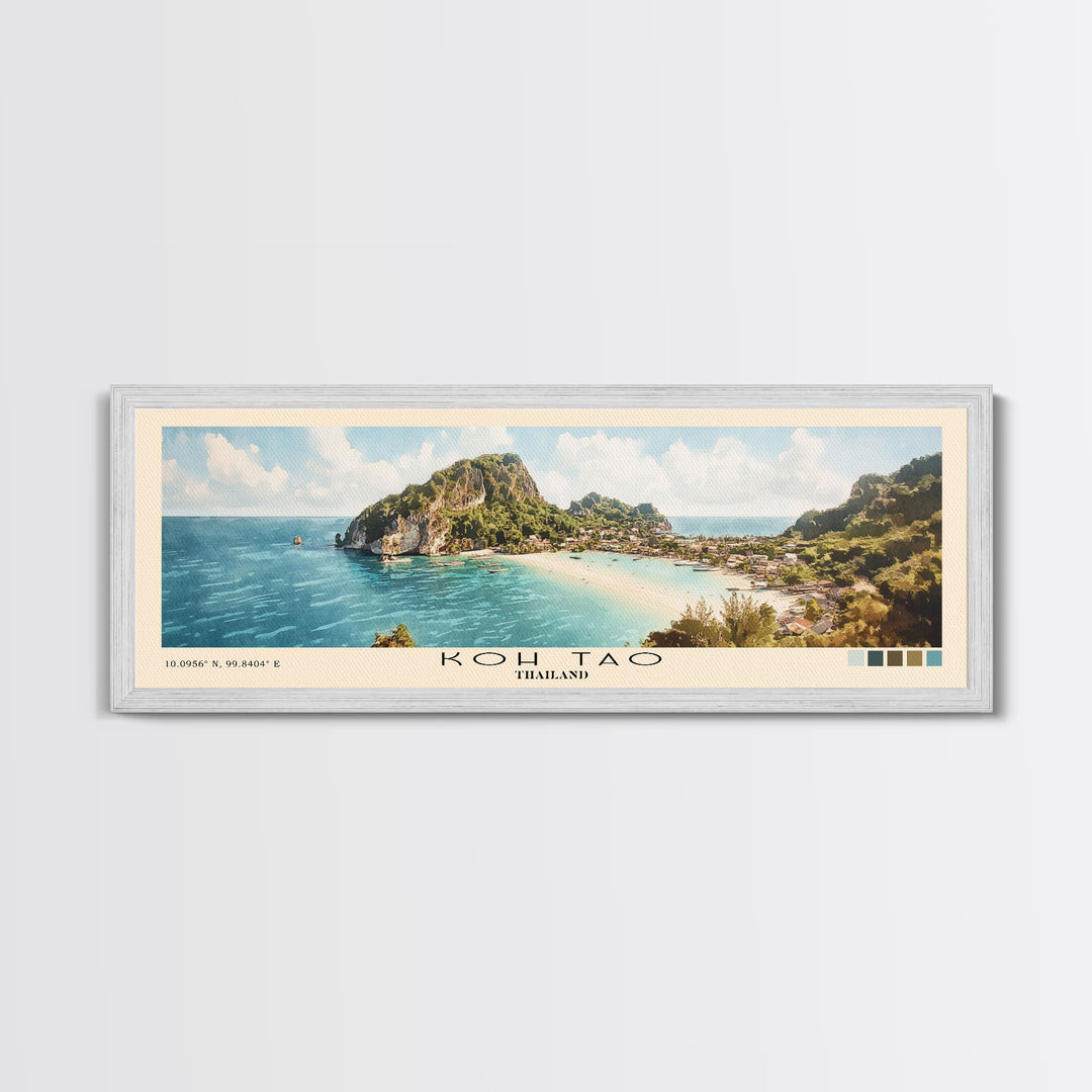 Koh Tao, Thailand Watercolor Print, Vacation Gift, Thailand Wall Art, Beach Painting, Beach Decor, Large Wall Art, Wood Frame Art