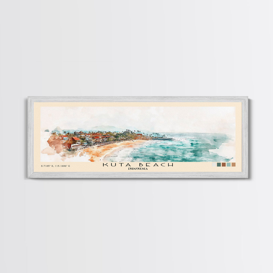 Kuta Beach, Indonesia Watercolor Print, Vacation Gift, Indonesia Wall Art, Beach Painting, Beach Decor, Large Wall Art, Wood Frame Art