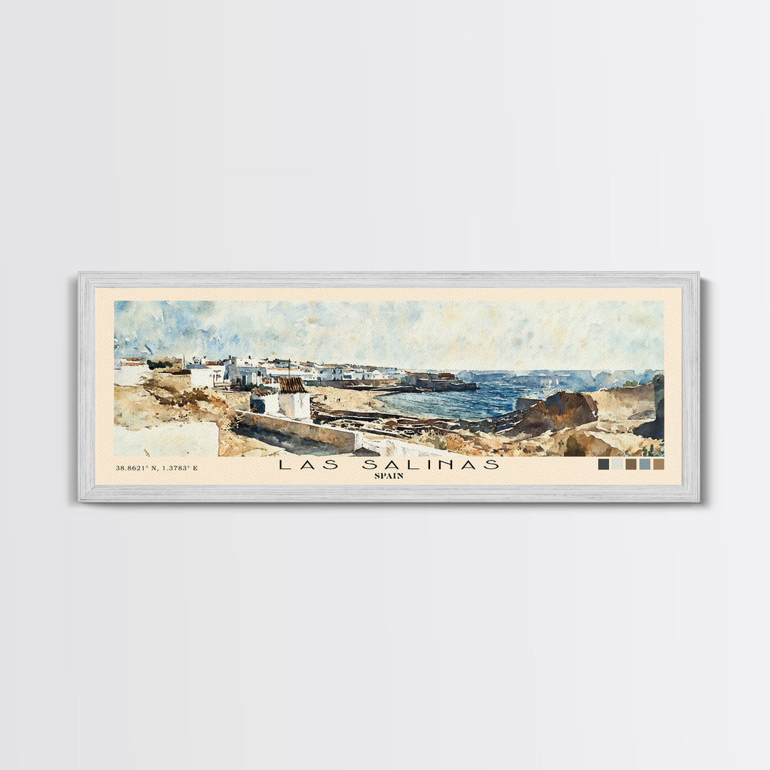 Las Salinas, Spain Watercolor Print, Vacation Gift, Spain Wall Art, Beach Painting, Beach Decor, Large Wall Art, Wood Frame Art