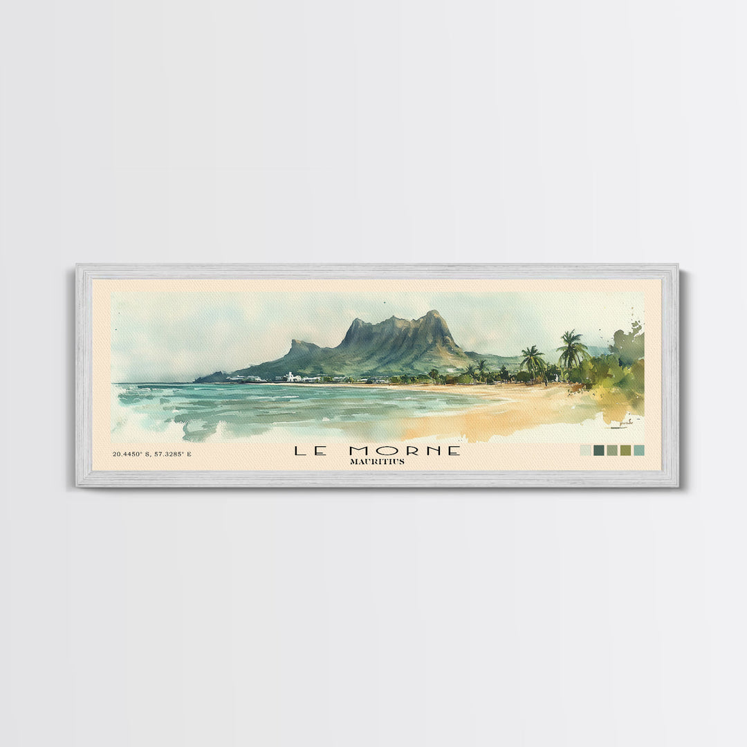 Le Morne, Mauritius Watercolor Print, Vacation Gift, Mauritius Wall Art, Beach Painting, Beach Decor, Large Wall Art, Wood Frame Art