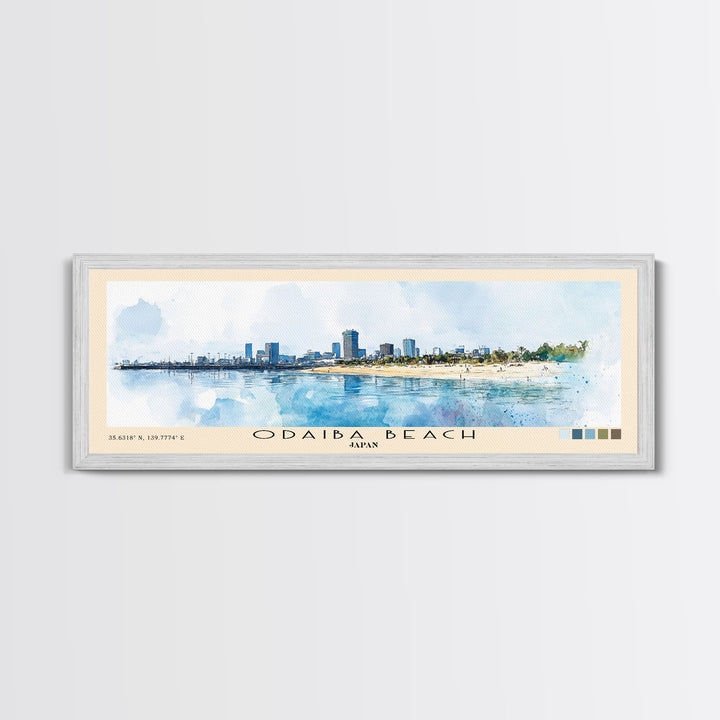 Odaiba Beach, Japan Watercolor Print, Vacation Gift, Japan Wall Art, Beach Painting, Beach Decor, Beach Or Lakehouse Art