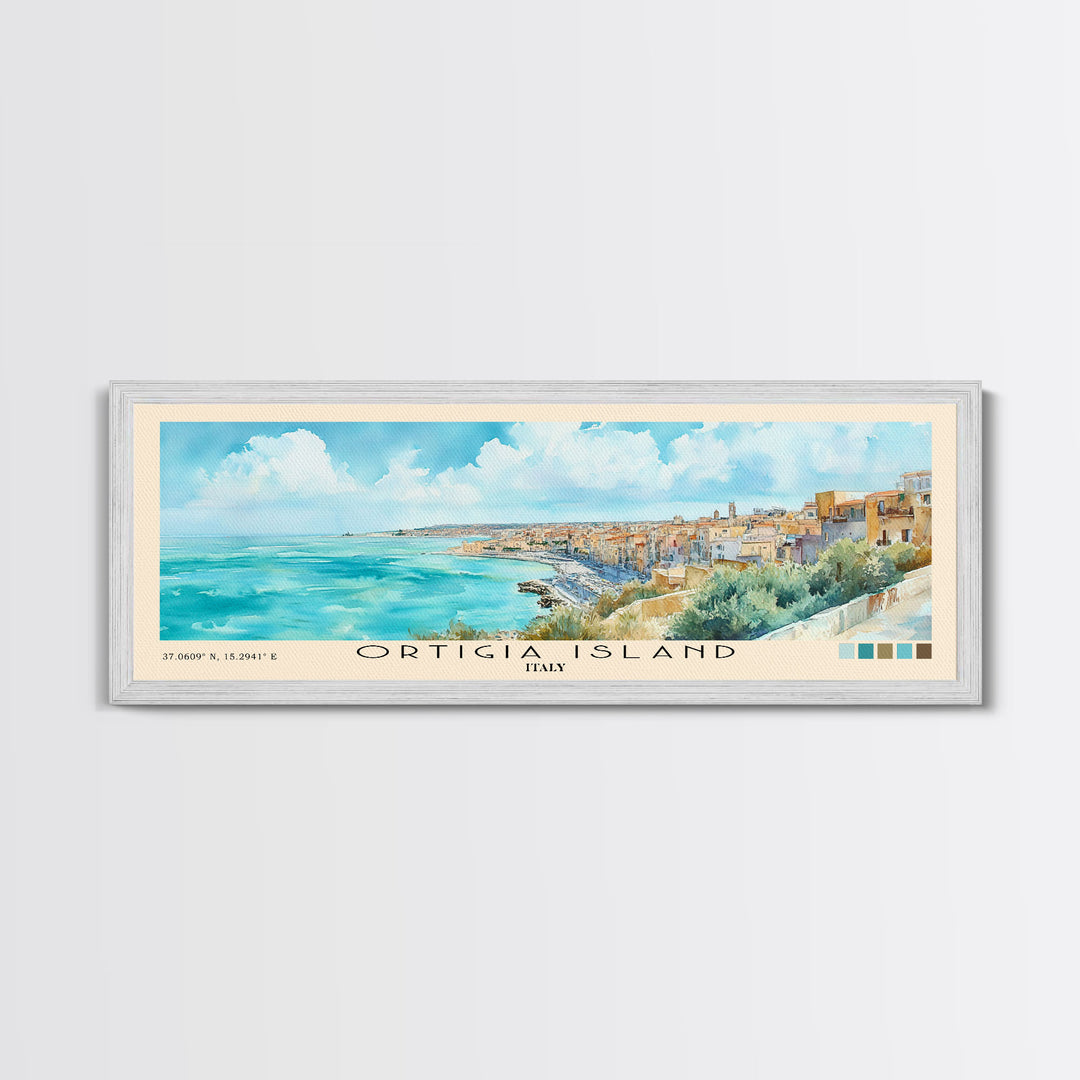 Ortigia Island, Italy Watercolor Print, Vacation Gift, Italy Wall Art, Beach Painting, Beach Decor, Large Wall Art, Wood Frame Art