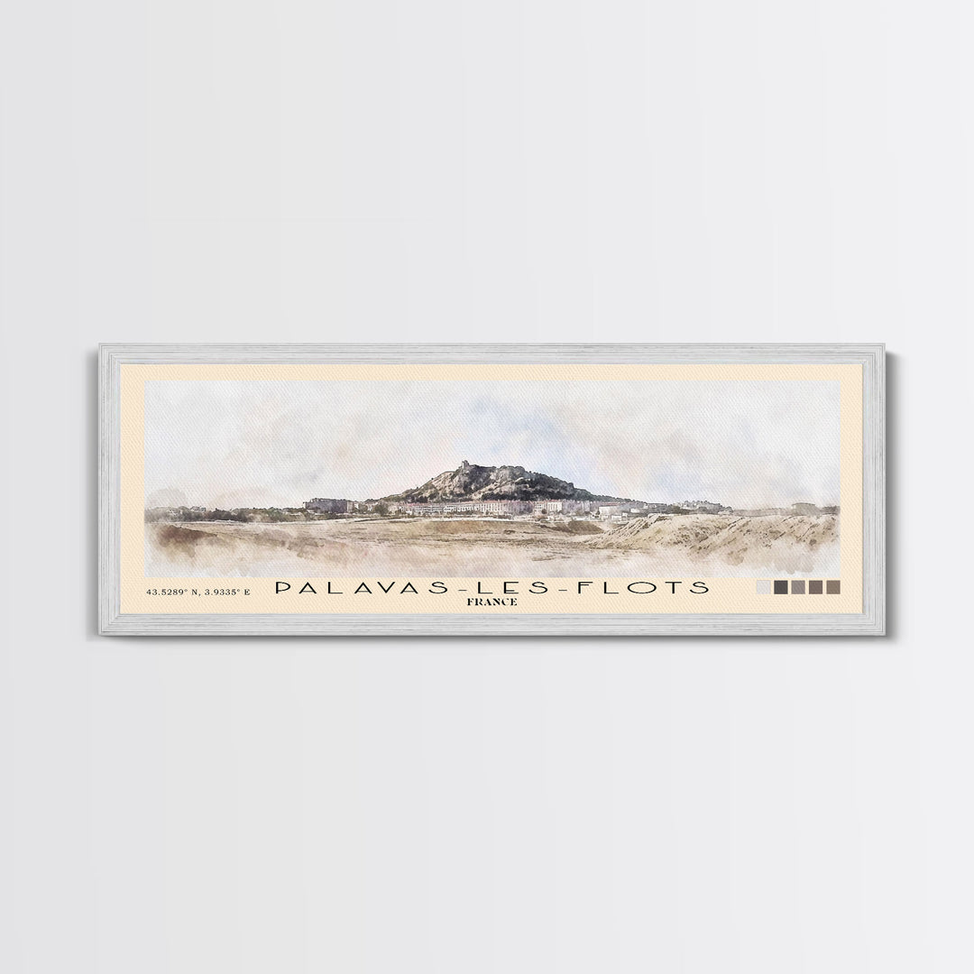 Palavas-les-Flots, France Watercolor Beach Print, Vacation Gift, France Wall Art, Framed Canvas Print, Framed Beach Painting