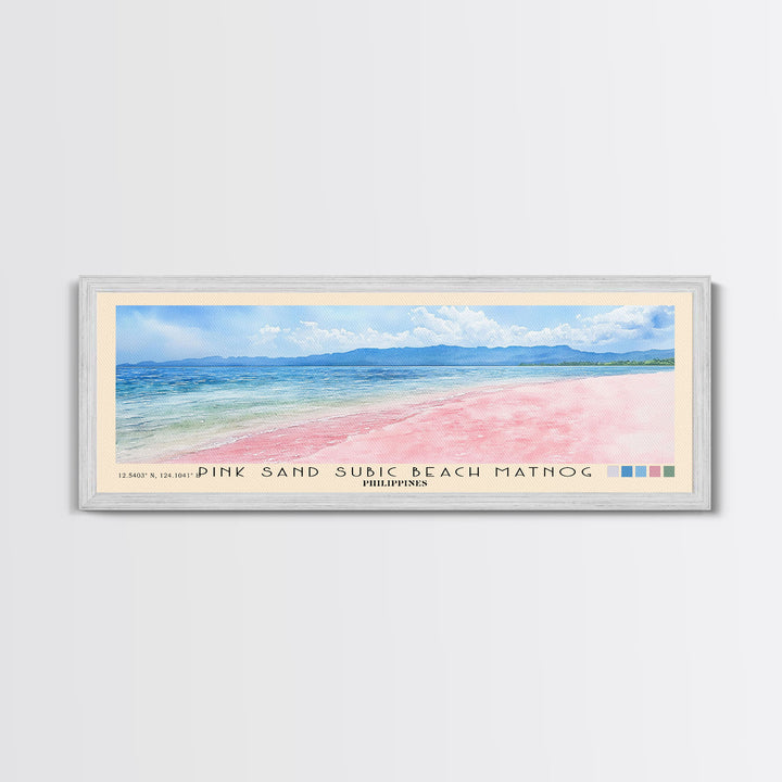 Pink sand Subic beach Matnog, Philippines Watercolor Print, Vacation Gift, Philippines Wall Art, Beach Painting, Beach Decor, Large Wall Art, Wood Frame Art