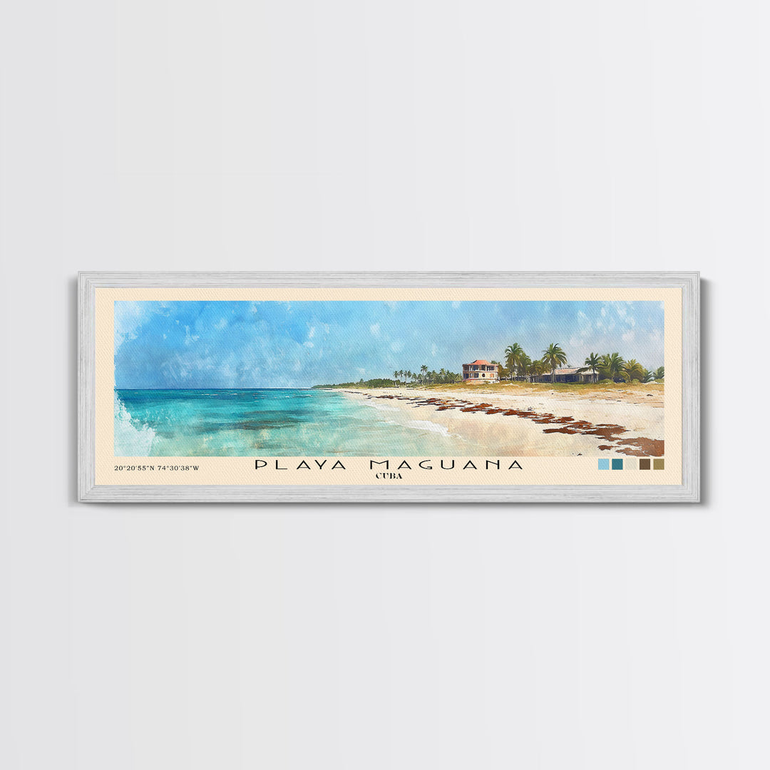 Playa Maguana, Cuba Watercolor Beach Print, Vacation Gift, Cuba Wall Art, Framed Canvas Print, Framed Beach Painting