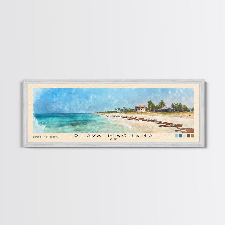 Playa Maguana, Cuba Watercolor Beach Print, Vacation Gift, Cuba Wall Art, Framed Canvas Print, Framed Beach Painting