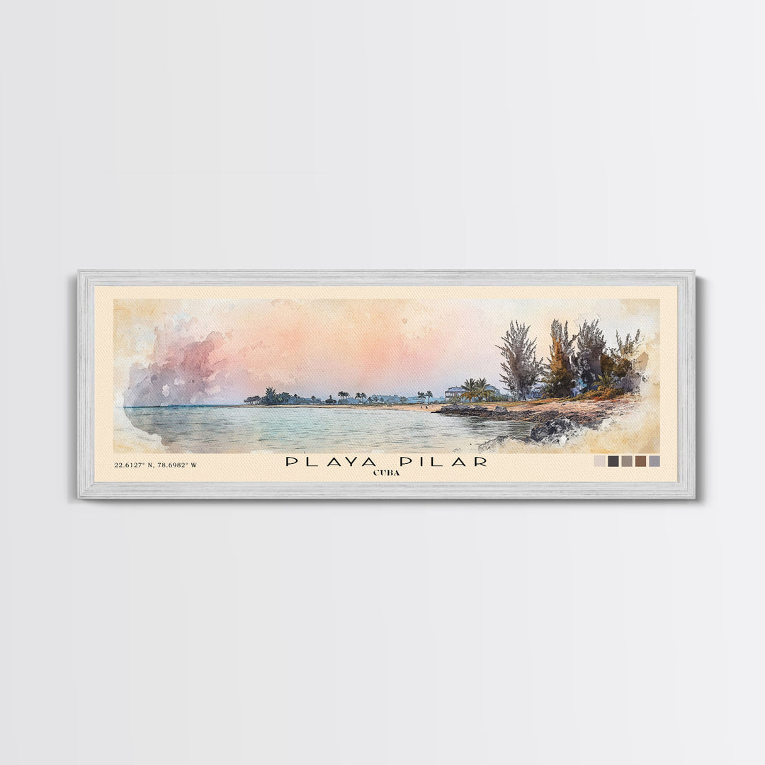 Playa Pilar, Cuba Watercolor Beach Print, Vacation Gift, Cuba Wall Art, Framed Canvas Print, Framed Beach Painting