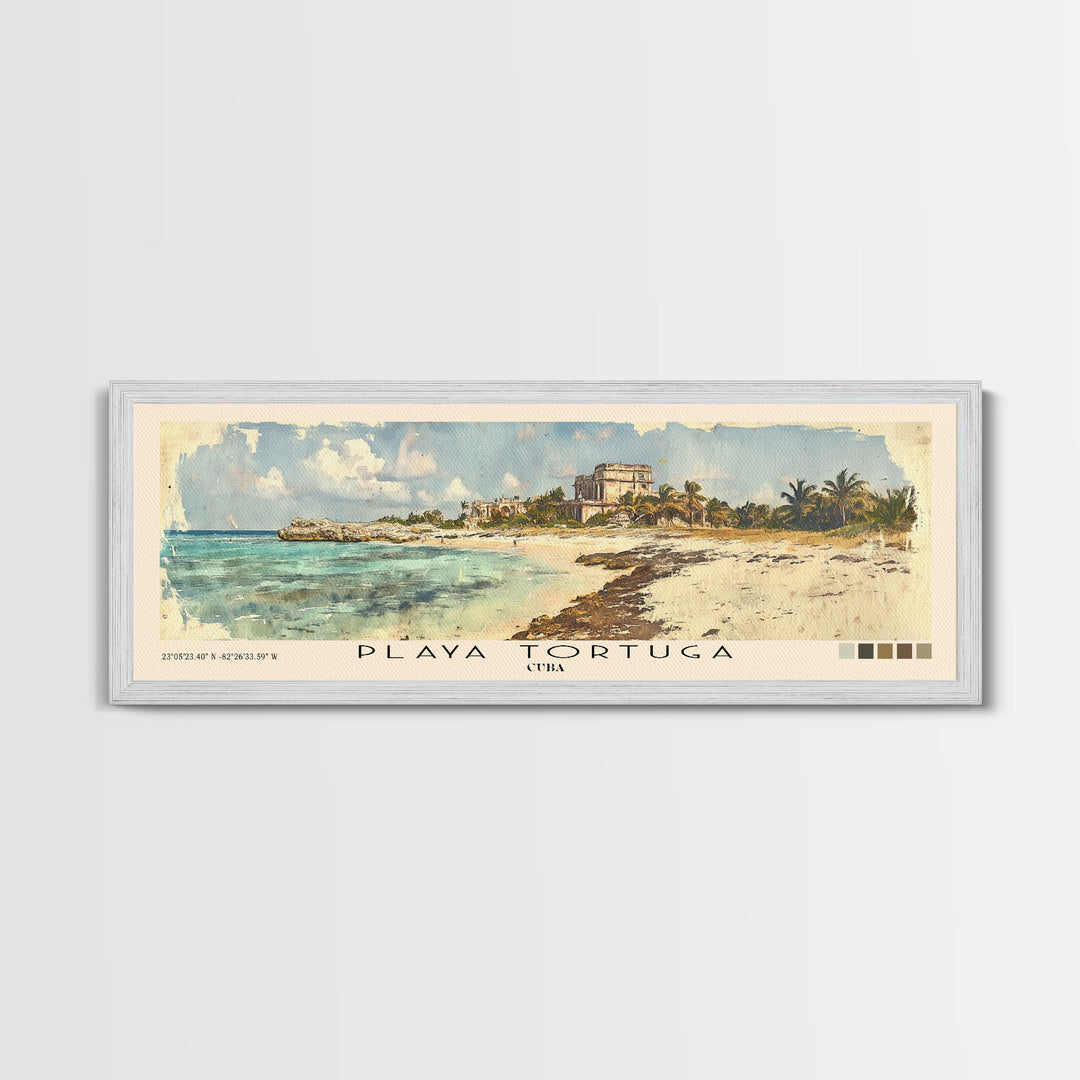 Playa Tortuga, Cuba Watercolor Beach Print, Vacation Gift, Cuba Wall Art, Framed Canvas Print, Framed Beach Painting