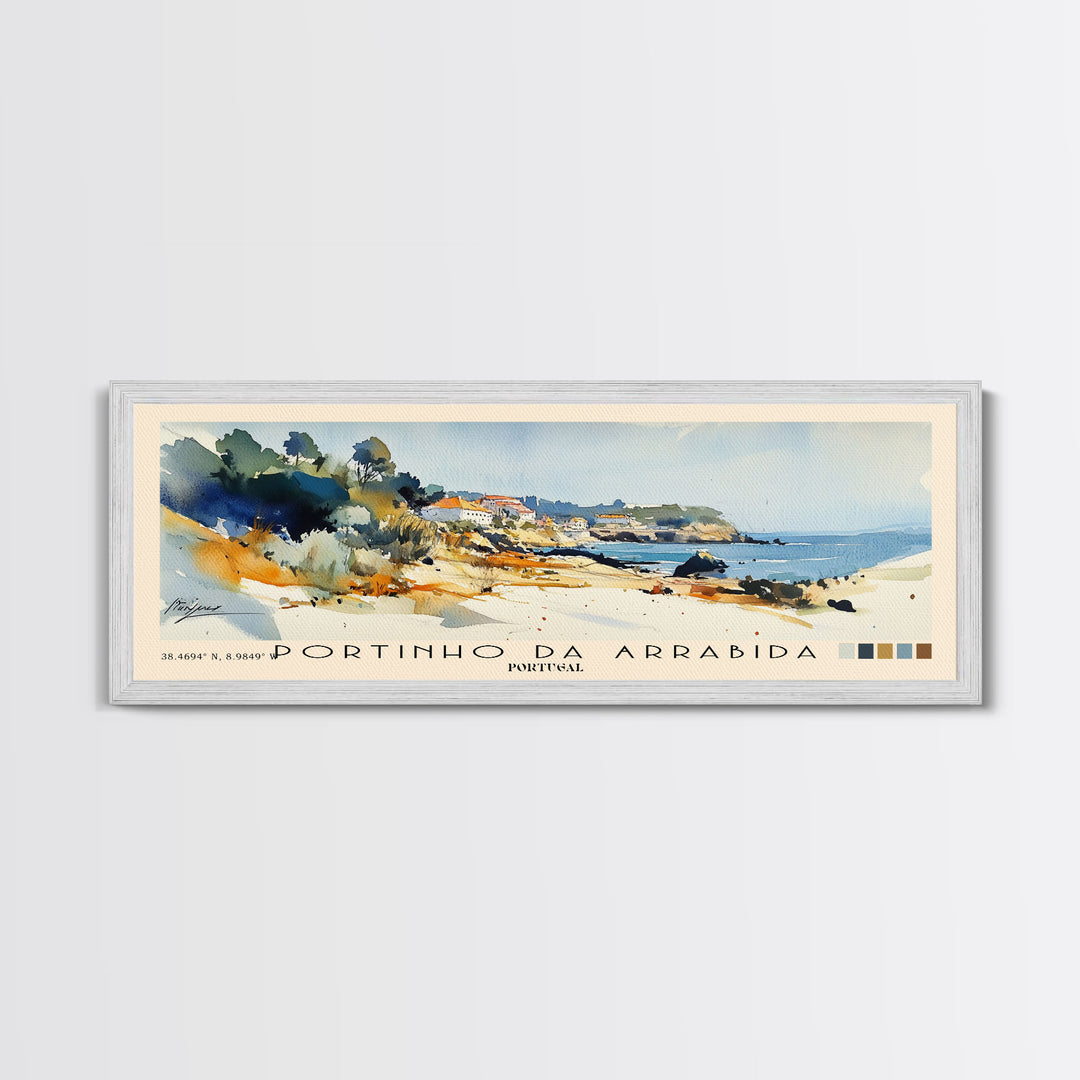 Portinho da Arrabida, Portugal Watercolor Print, Vacation Gift, Portugal Wall Art, Beach Painting, Beach Decor, Large Wall Art, Wood Frame Art