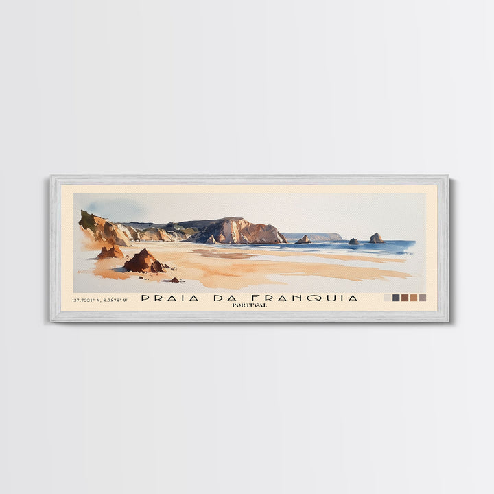 Praia da Franquia, Portugal Watercolor Print, Vacation Gift, Portugal Wall Art, Beach Painting, Beach Decor, Large Wall Art, Wood Frame Art