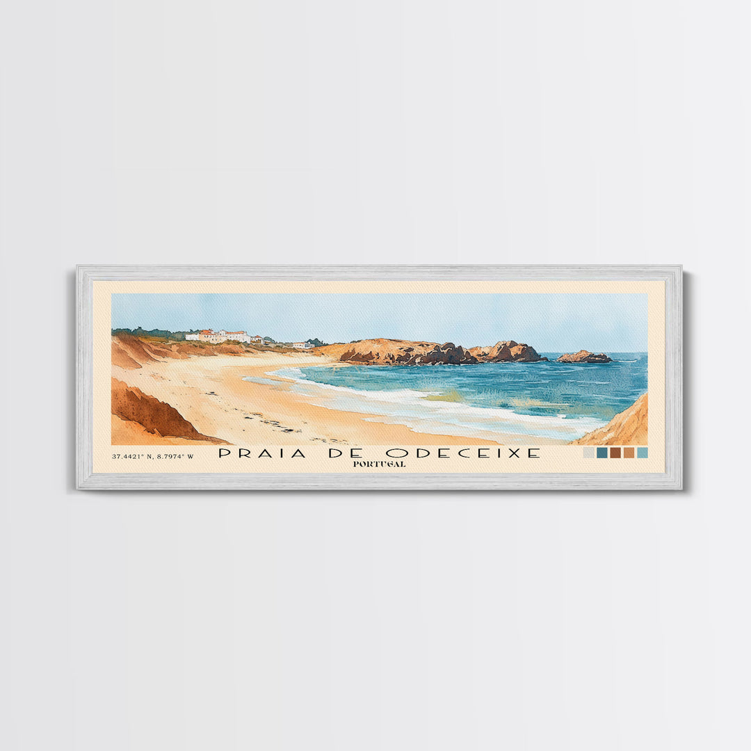 Praia de Odeceixe, Portugal Watercolor Print, Vacation Gift, Portugal Wall Art, Beach Painting, Beach Decor, Large Wall Art, Wood Frame Art