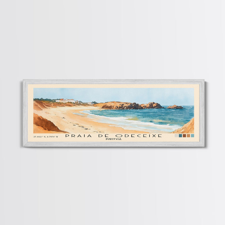 Praia de Odeceixe, Portugal Watercolor Print, Vacation Gift, Portugal Wall Art, Beach Painting, Beach Decor, Large Wall Art, Wood Frame Art