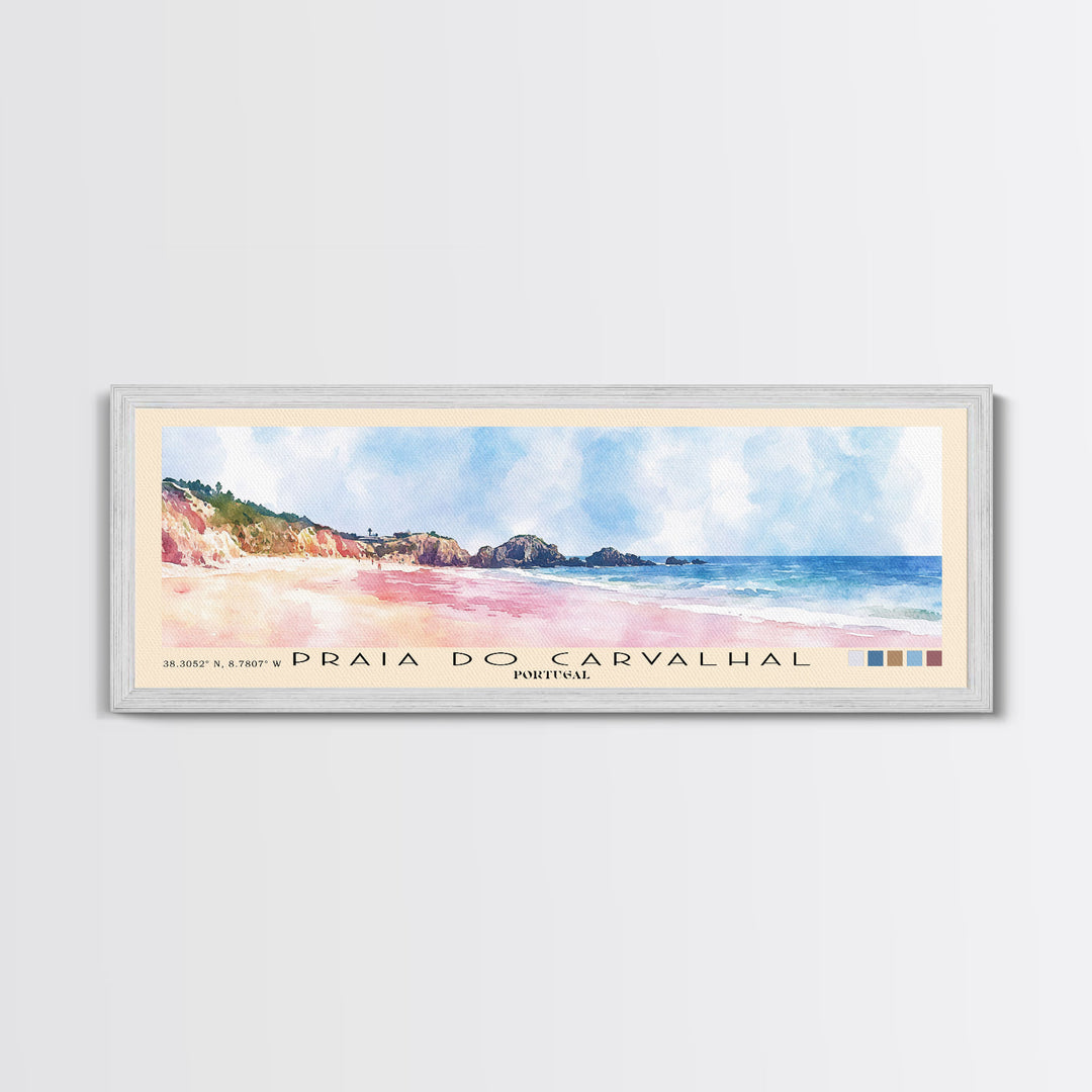 Praia do Carvalhal, Portugal Watercolor Print, Vacation Gift, Portugal Wall Art, Beach Painting, Beach Decor, Large Wall Art, Wood Frame Art