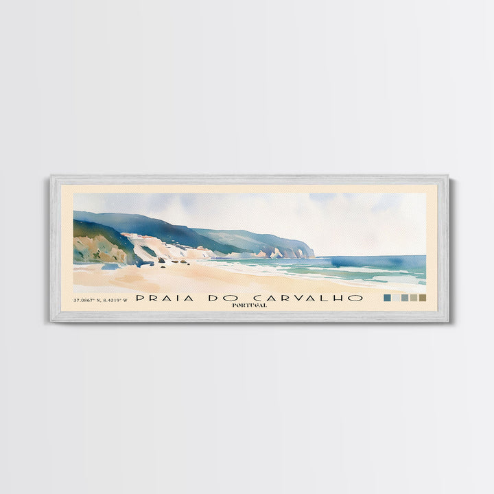Praia do Carvalho, Portugal Watercolor Beach Print, Vacation Gift, Portugal Wall Art, Framed Canvas Print, Framed Beach Painting