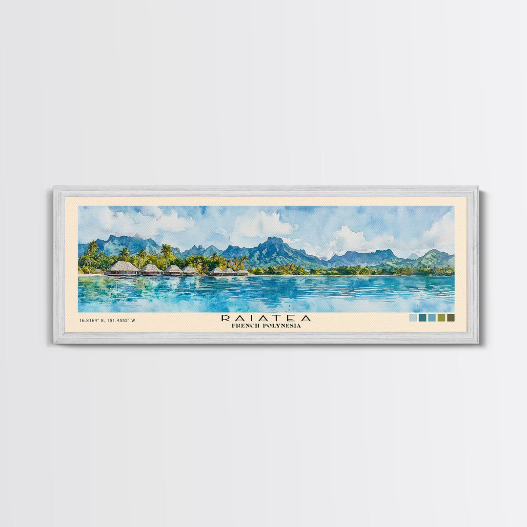 Raiatea, French Polynesia Watercolor Beach Print, Vacation Gift, French Polynesia Wall Art, Framed Canvas Print, Framed Beach Painting