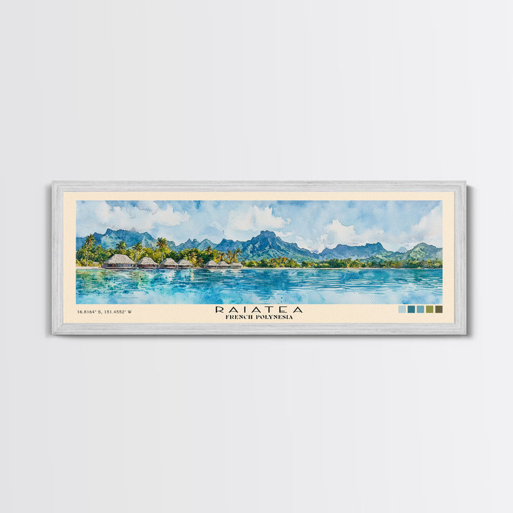 Raiatea, French Polynesia Watercolor Beach Print, Vacation Gift, French Polynesia Wall Art, Framed Canvas Print, Framed Beach Painting