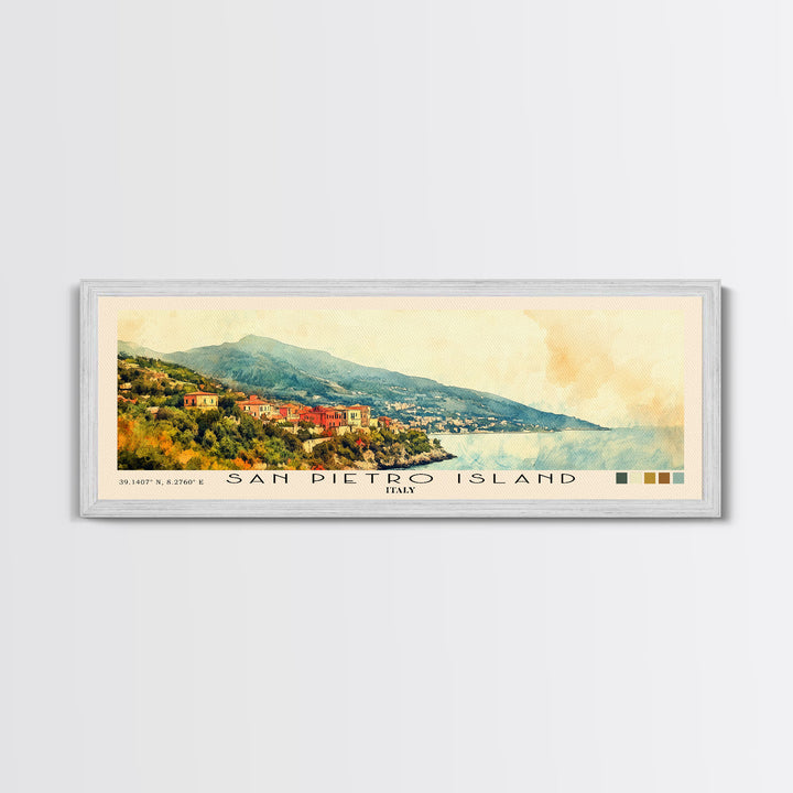 San Pietro Island, Italy Watercolor Print, Vacation Gift, Italy Wall Art, Beach Painting, Beach Decor, Large Wall Art, Wood Frame Art