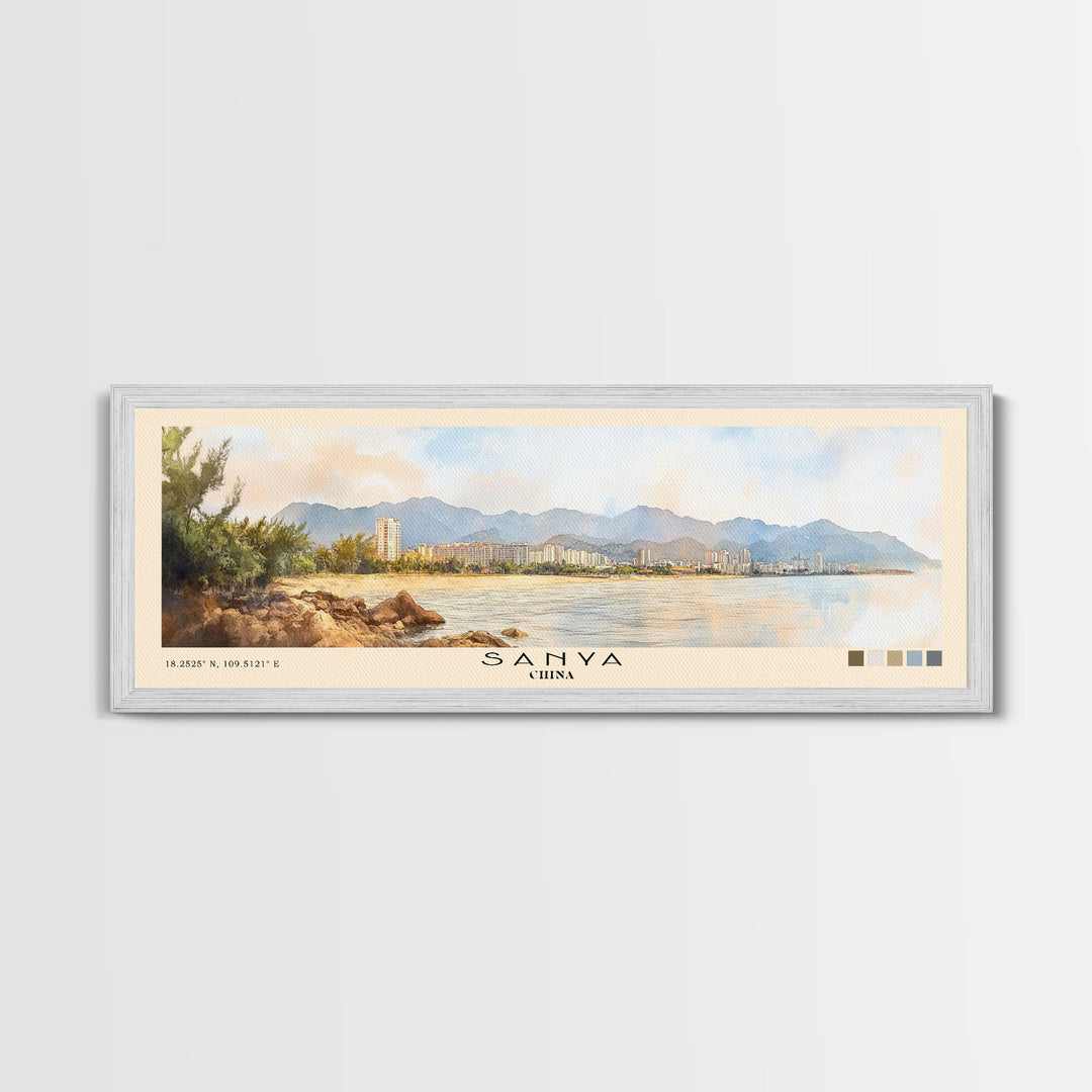 Sanya, China Watercolor Print, Vacation Gift, China Wall Art, Beach Painting, Beach Decor, Large Wall Art, Wood Frame Art