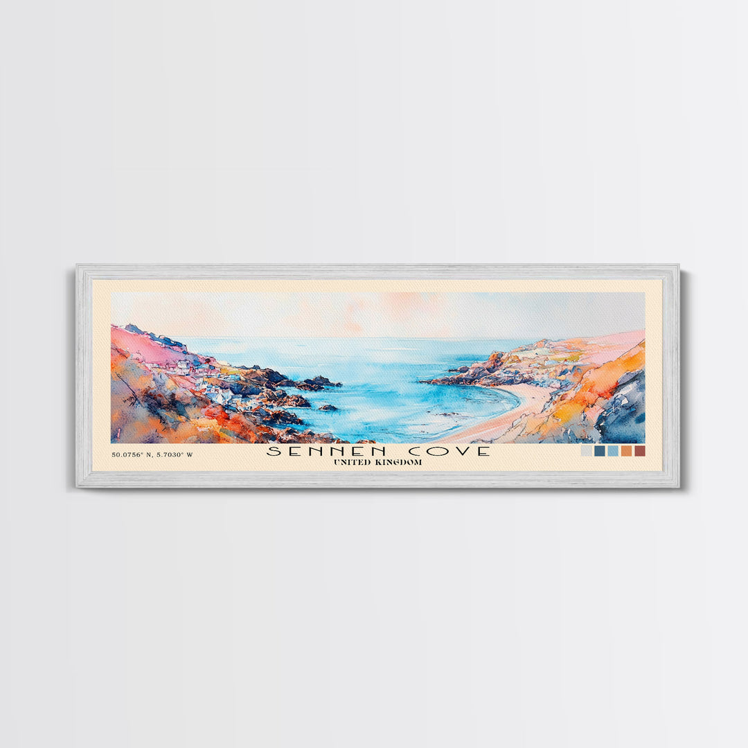 Sennen Cove, United Kingdom Watercolor Beach Print, Vacation Gift, United Kingdom Wall Art, Beach Painting, Beach Decor, Beach Painting