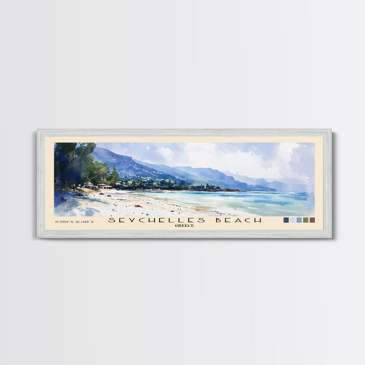 Seychelles Beach, Greece Watercolor Print, Vacation Gift, Greece Wall Art, Beach Painting, Beach Decor, Beach Or Lakehouse Art