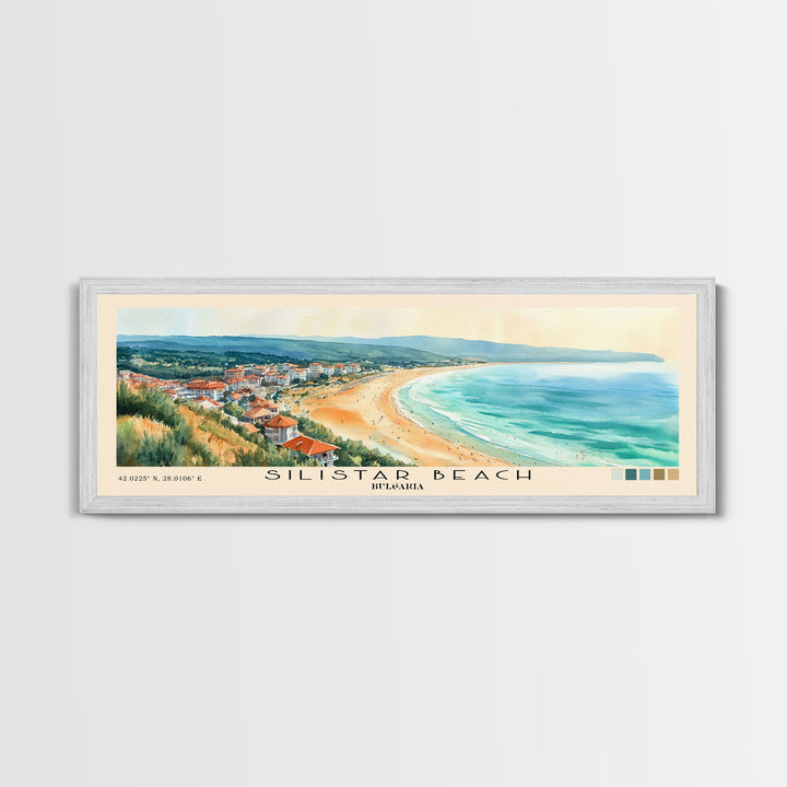 Silistar Beach, Bulgaria Watercolor Beach Print, Vacation Gift, Bulgaria Wall Art, Framed Canvas Print, Framed Beach Painting