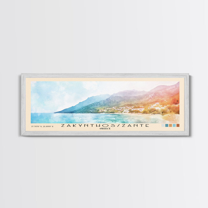 Zakynthos/Zante, Greece Watercolor Print, Vacation Gift, Greece Wall Art, Beach Painting, Beach Decor, Large Wall Art, Wood Frame Art