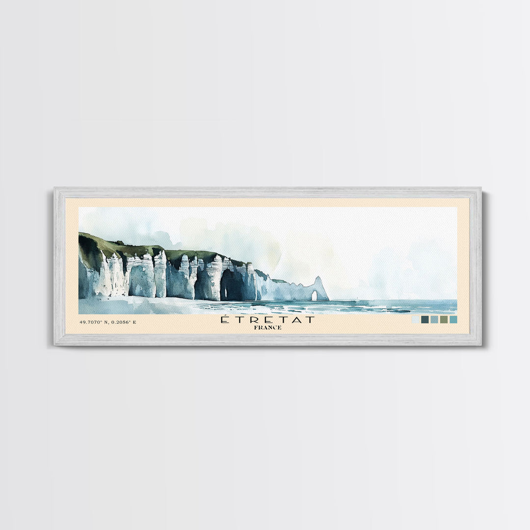 Étretat, France Watercolor Print, Vacation Gift, France Wall Art, Beach Painting, Beach Decor, Large Wall Art, Wood Frame Art