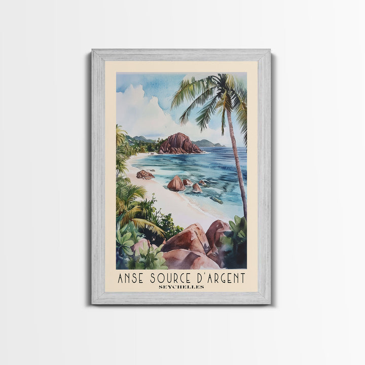 Anse Source d’Argent, Seychelles Watercolor Print, Vacation Gift, Seychelles Wall Art, Beach Painting, Beach Decor, Beach Or Lakehouse Art