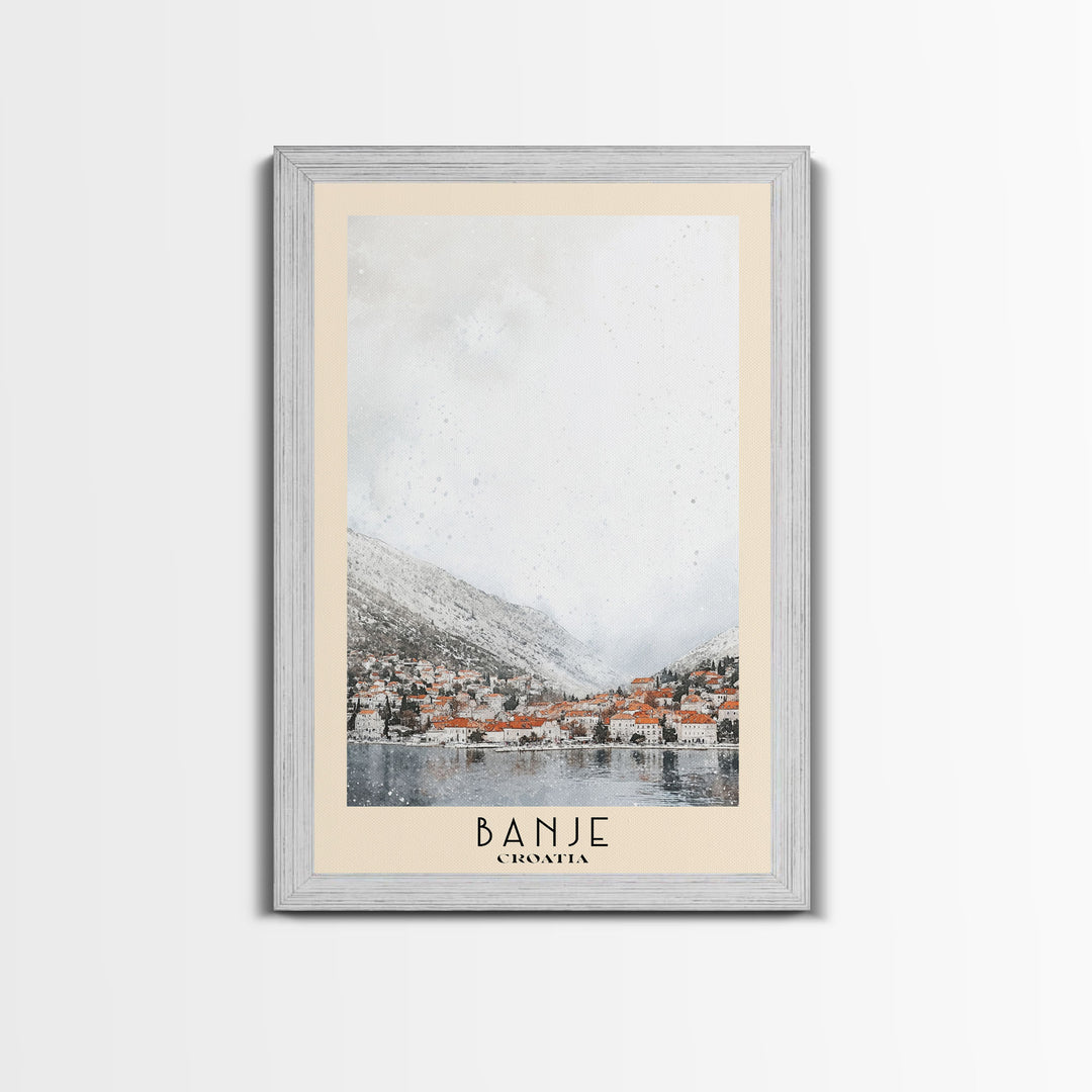 Banje, Croatia Watercolor Print, Vacation Gift, Croatia Wall Art, Beach Painting, Beach Decor, Large Wall Art, Wood Frame Art