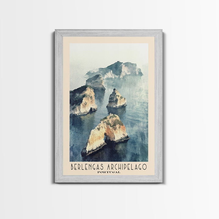 Berlengas Archipelago, Portugal Watercolor Print, Vacation Gift, Portugal Wall Art, Beach Painting, Beach Decor, Large Wall Art, Wood Frame Art
