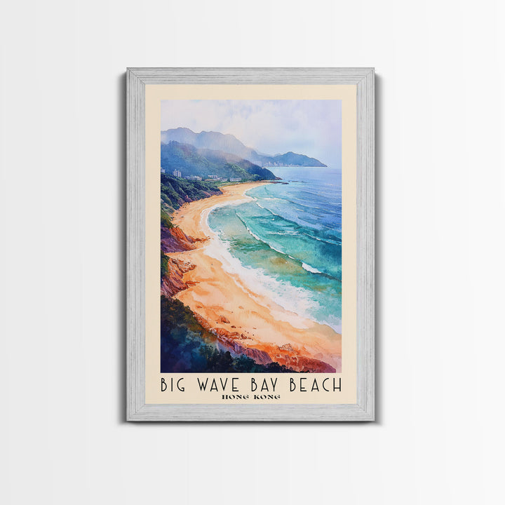 Big Wave Bay Beach, Hong Kong Watercolor Print, Vacation Gift, Hong Kong Wall Art, Beach Painting, Beach Decor, Large Wall Art, Wood Frame Art
