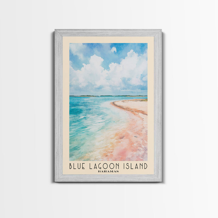 Blue Lagoon Island, Bahamas Watercolor Print, Vacation Gift, Bahamas Wall Art, Beach Painting, Beach Decor, Large Wall Art, Wood Frame Art