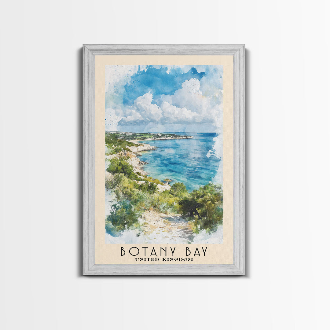 Botany Bay, United Kingdom Watercolor Print, Vacation Gift, United Kingdom Wall Art, Beach Painting, Beach Decor, Large Wall Art, Wood Frame Art