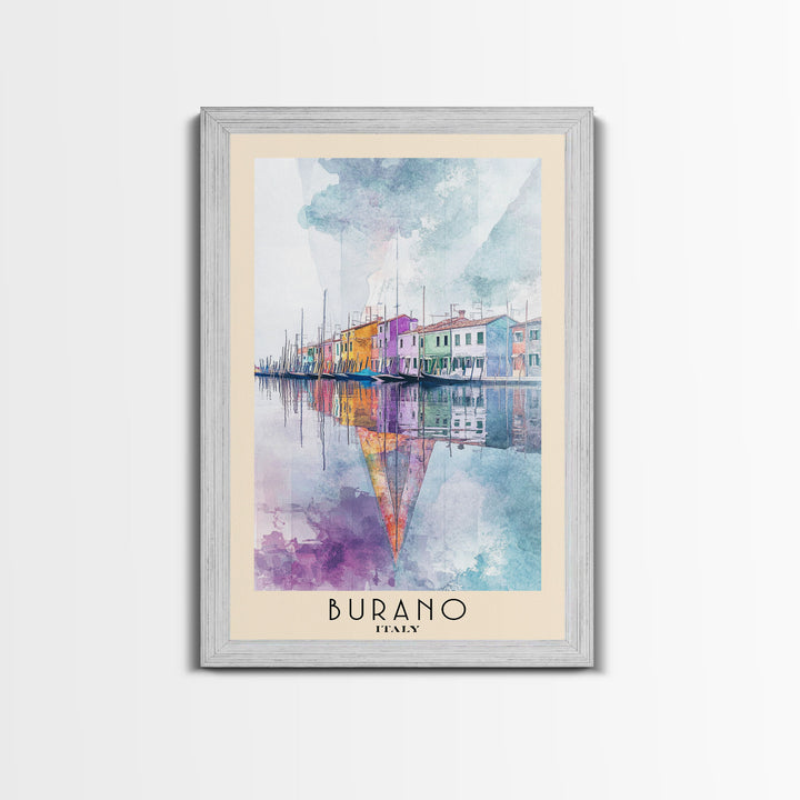 Burano, Italy Watercolor Print, Vacation Gift, Italy Wall Art, Beach Painting, Beach Decor, Large Wall Art, Wood Frame Art