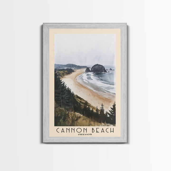 Cannon Beach, Oregon Watercolor Beach Print, Vacation Gift, Oregon Wall Art, Framed Canvas Print, Framed Beach Painting