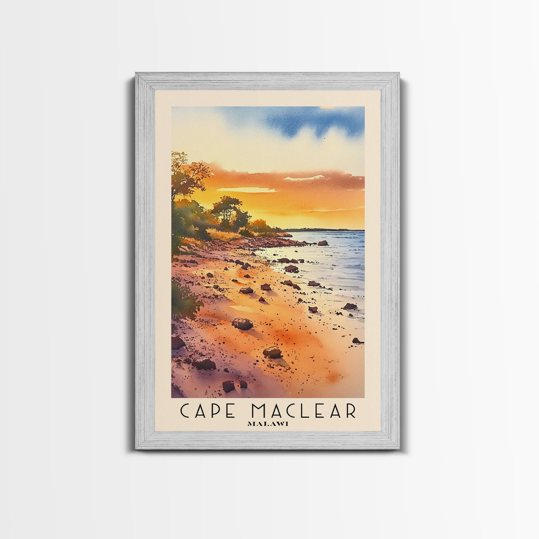 Cape Maclear, Malawi Watercolor Print, Vacation Gift, Malawi Wall Art, Beach Painting, Beach Decor, Large Wall Art, Wood Frame Art